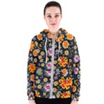 Mid Century Retro Floral 1970s 1960s Pattern 57 Women s Zipper Hoodie