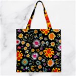Mid Century Retro Floral 1970s 1960s Pattern 57 Zipper Grocery Tote Bag