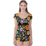 Mid Century Retro Floral 1970s 1960s Pattern 57 Boyleg Leotard 