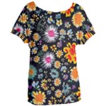 Mid Century Retro Floral 1970s 1960s Pattern 57 Women s Oversized T-Shirt