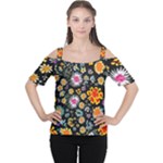 Mid Century Retro Floral 1970s 1960s Pattern 57 Cutout Shoulder T-Shirt