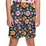 Mid Century Retro Floral 1970s 1960s Pattern 57 Kids  Basketball Shorts