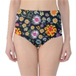 Mid Century Retro Floral 1970s 1960s Pattern 57 Classic High-Waist Bikini Bottoms