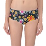 Mid Century Retro Floral 1970s 1960s Pattern 57 Mid-Waist Bikini Bottoms