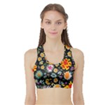 Mid Century Retro Floral 1970s 1960s Pattern 57 Sports Bra with Border