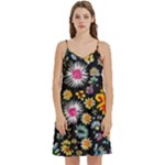Mid Century Retro Floral 1970s 1960s Pattern 57 Mini Camis Dress With Pockets