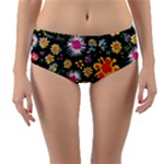 Mid Century Retro Floral 1970s 1960s Pattern 57 Reversible Mid-Waist Bikini Bottoms