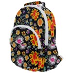 Mid Century Retro Floral 1970s 1960s Pattern 57 Rounded Multi Pocket Backpack