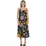 Mid Century Retro Floral 1970s 1960s Pattern 57 Casual Spaghetti Strap Midi Dress