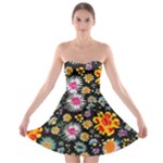 Mid Century Retro Floral 1970s 1960s Pattern 57 Strapless Bra Top Dress