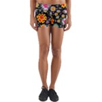 Mid Century Retro Floral 1970s 1960s Pattern 57 Yoga Shorts