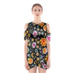 Mid Century Retro Floral 1970s 1960s Pattern 57 Shoulder Cutout One Piece Dress