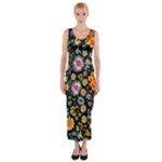 Mid Century Retro Floral 1970s 1960s Pattern 57 Fitted Maxi Dress