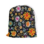 Mid Century Retro Floral 1970s 1960s Pattern 57 Drawstring Pouch (2XL)