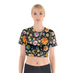 Mid Century Retro Floral 1970s 1960s Pattern 57 Cotton Crop Top