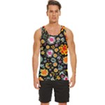 Mid Century Retro Floral 1970s 1960s Pattern 57 Men s Wide Collar Tank Top