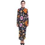 Mid Century Retro Floral 1970s 1960s Pattern 57 Turtleneck Maxi Dress