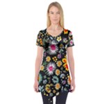 Mid Century Retro Floral 1970s 1960s Pattern 57 Short Sleeve Tunic 