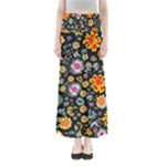 Mid Century Retro Floral 1970s 1960s Pattern 57 Full Length Maxi Skirt