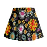 Mid Century Retro Floral 1970s 1960s Pattern 57 Mini Flare Skirt