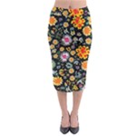 Mid Century Retro Floral 1970s 1960s Pattern 57 Midi Pencil Skirt