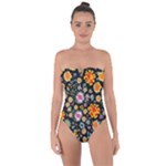 Mid Century Retro Floral 1970s 1960s Pattern 57 Tie Back One Piece Swimsuit
