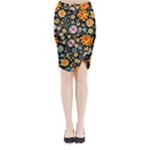 Mid Century Retro Floral 1970s 1960s Pattern 57 Midi Wrap Pencil Skirt