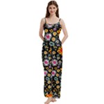 Mid Century Retro Floral 1970s 1960s Pattern 57 Spaghetti Top Long Pants Satin Pajamas Set
