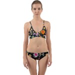 Mid Century Retro Floral 1970s 1960s Pattern 57 Wrap Around Bikini Set