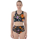 Mid Century Retro Floral 1970s 1960s Pattern 57 Racer Back Bikini Set