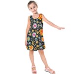Mid Century Retro Floral 1970s 1960s Pattern 57 Kids  Sleeveless Dress