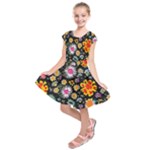 Mid Century Retro Floral 1970s 1960s Pattern 57 Kids  Short Sleeve Dress
