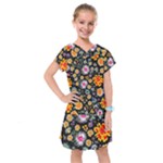 Mid Century Retro Floral 1970s 1960s Pattern 57 Kids  Drop Waist Dress
