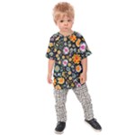 Mid Century Retro Floral 1970s 1960s Pattern 57 Kids  Raglan T-Shirt