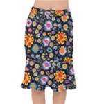 Mid Century Retro Floral 1970s 1960s Pattern 57 Short Mermaid Skirt