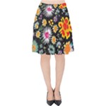 Mid Century Retro Floral 1970s 1960s Pattern 57 Velvet High Waist Skirt