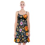 Mid Century Retro Floral 1970s 1960s Pattern 57 Spaghetti Strap Velvet Dress