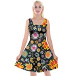 Mid Century Retro Floral 1970s 1960s Pattern 57 Reversible Velvet Sleeveless Dress