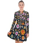 Mid Century Retro Floral 1970s 1960s Pattern 57 Long Sleeve Panel Dress