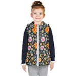 Mid Century Retro Floral 1970s 1960s Pattern 57 Kids  Hooded Puffer Vest