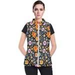 Mid Century Retro Floral 1970s 1960s Pattern 57 Women s Puffer Vest