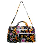 Mid Century Retro Floral 1970s 1960s Pattern 57 Sports Gym Duffle Bag with Shoe Compartment