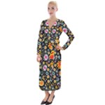 Mid Century Retro Floral 1970s 1960s Pattern 57 Velvet Maxi Wrap Dress