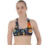 Mid Century Retro Floral 1970s 1960s Pattern 57 Criss Cross Racerback Sports Bra