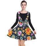 Mid Century Retro Floral 1970s 1960s Pattern 57 Plunge Pinafore Dress