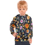 Mid Century Retro Floral 1970s 1960s Pattern 57 Kids  Hooded Pullover