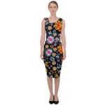 Mid Century Retro Floral 1970s 1960s Pattern 57 Sleeveless Pencil Dress