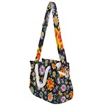 Mid Century Retro Floral 1970s 1960s Pattern 57 Rope Handles Shoulder Strap Bag