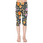 Mid Century Retro Floral 1970s 1960s Pattern 57 Kids  Capri Leggings 