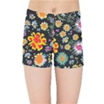 Mid Century Retro Floral 1970s 1960s Pattern 57 Kids  Sports Shorts
